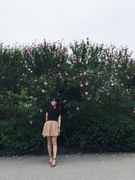 「Calvin Klein（カルバン・クライン）のアイテム（Tシャツ/カットソー、ブラック系）」を使った、鹅妹子婴さん（レディース・158cm）の夏コーディネート