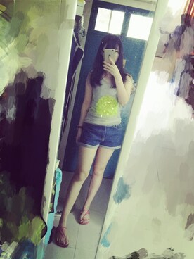 「havaianas（ハワイアナス）のアイテム（サンダル、ピンク系）」を使った、鹅妹子婴さん（レディース・158cm）の夏コーディネート