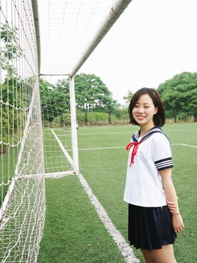 「jkのアイテム（スカート、ブルー系）」を使った、鹅妹子婴さん（レディース・158cm）の夏コーディネート