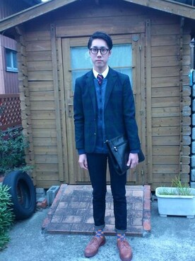 「Happy Socks（ハッピーソックス）のSocks（ソックス/靴下、ブルー系）」を使った、Joeさん（メンズ・178cm）の冬コーディネート