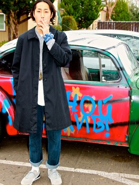 「Levi's（リーバイス）のLEVI'S BANDANA（マフラー、その他）」を使った、Joeさん（メンズ・178cm）の冬コーディネート