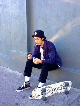 「STUSSY（ステューシー）のアイテム（ハンチング/ベレー帽）」を使った、Joeさん（メンズ・178cm）の春コーディネート