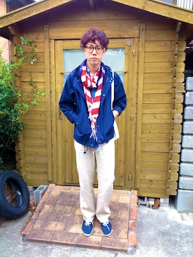 「TOPMAN（トップマン）のEyewear（メガネ、ブラウン系）」を使った、Joeさん（メンズ・178cm）の春コーディネート