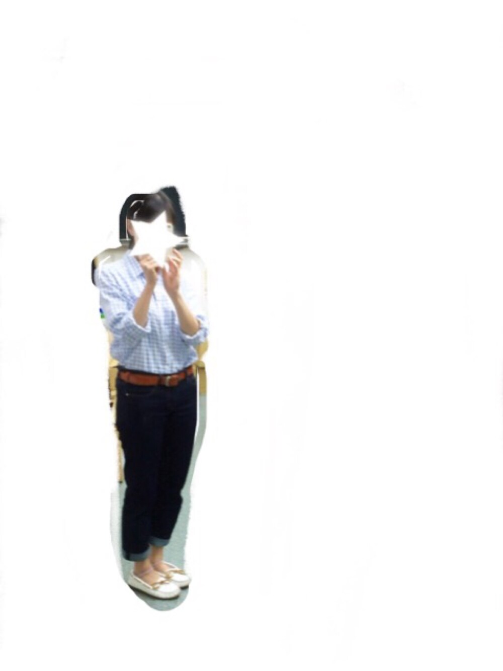 「INGNIのアイテム（シャツ/ブラウス、ブルー系）」を使った、na_yさん（レディース・150cm）の秋コーディネートの1枚目の写真