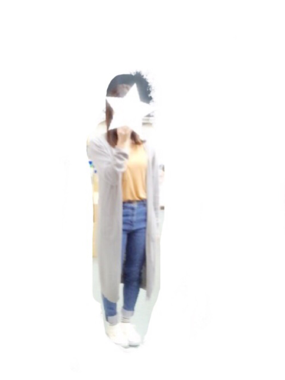 「ロングカーディガン、キャメル、シンプル」｜「JEANASISのアイテム（カーディガン/ボレロ、グレー系）」を使った、na_yさん（レディース・150cm）の秋コーディネートの1枚目の写真