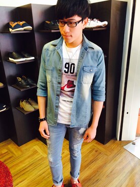 「ink（インク）のアイテム（その他シューズ）」を使った、Michael Chiangさん（メンズ・178cm）の春コーディネート