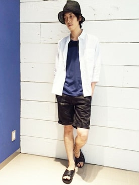「STUDIOUS（ステュディオス）のアイテム（サンダル）」を使った、宮城さん（メンズ・175cm）の夏コーディネート