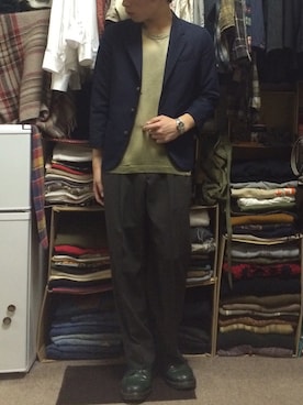 「アイテム（ドレスシューズ、グリーン系）」を使った、かんちゃんさん（メンズ・169cm）の夏コーディネート