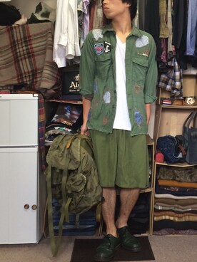 「アイテム（ドレスシューズ、グリーン系）」を使った、かんちゃんさん（メンズ・169cm）の夏コーディネート