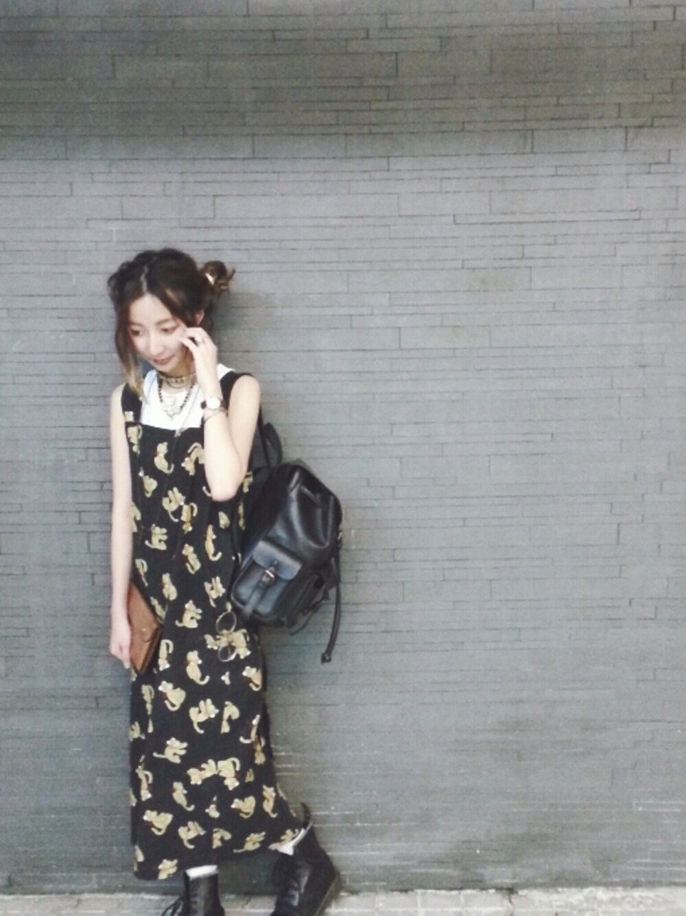 「古着、VINTAGE、Cute、ツインお団子、Japan、Hong Kong、japanese、DrMartens、 首つまり」｜「VINTAGEのアイテム（ネックレス、ゴールド系）」を使った、maness.kmyさん（レディース・154cm）の夏コーディネートの1枚目の写真
