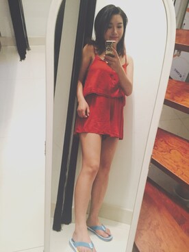 「アイテム（つなぎ/オールインワン、レッド系）」を使った、贰苗😘さん（レディース・158cm）の春コーディネート