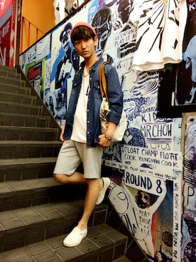 「WEGO（ウィゴー）のアイテム（Tシャツ/カットソー）」を使った、黒坂学さん（メンズ・171cm）の夏コーディネート