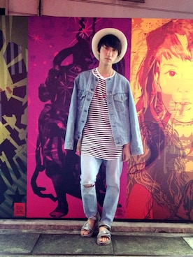 「ノーカラージャケット」｜「アイテム（アクセサリー）」を使った、黒坂学さん（メンズ・171cm）の夏コーディネート