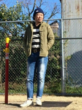 「Right-on（ライトオン）のアイテム（ミリタリージャケット）」を使った、HIROさん（メンズ・174cm）の冬コーディネート