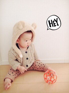 「Handmade（ハンドメイド）のアイテム（その他アウター）」を使った、linoさん（キッズ・70cm）の冬コーディネート