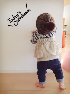 「ボーダーTシャツ」｜linoさん（キッズ・70cm）の春コーディネート