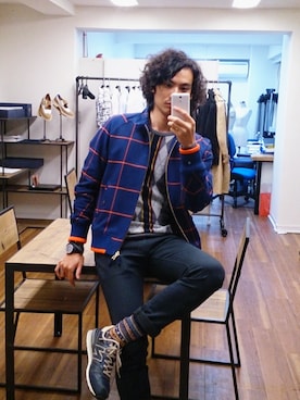 「ウィンドウペン」｜「アイテム（ブルゾン）」を使った、shimaさん（メンズ・183cm）の冬コーディネート