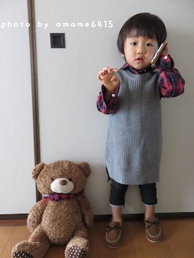 「アイテム（シャツワンピース）」を使った、manatoさん（キッズ・90cm）の秋コーディネート