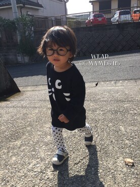 「韓国子供服のアイテム（メガネ、ブラック系）」を使った、manatoさん（キッズ・90cm）の秋コーディネート