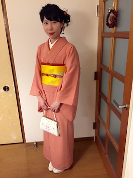 「小紋」｜「アイテム（浴衣）」を使った、まりこ。さん（レディース・154cm）の春コーディネート