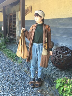 「フォークロア」｜「アイテム（その他アウター）」を使った、まりこ。さん（レディース・154cm）の秋コーディネート