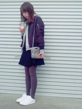 「フユコーデ」｜「アイテム（ミリタリージャケット）」を使った、a。さん（レディース・155cm）の春コーディネート