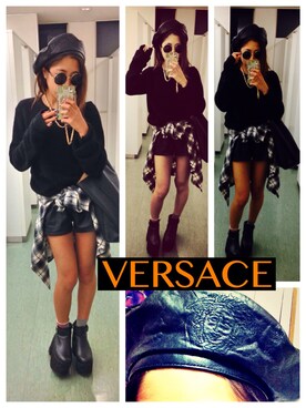 「VERSACE（ヴェルサーチ）のアイテム（ハンチング/ベレー帽）」を使った、RINAさん（レディース・157cm）の秋コーディネート