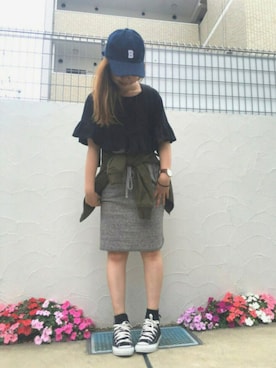 「スウェットスカート」｜「アイテム（ブルゾン）」を使った、ゆさん（レディース・152cm）の夏コーディネート