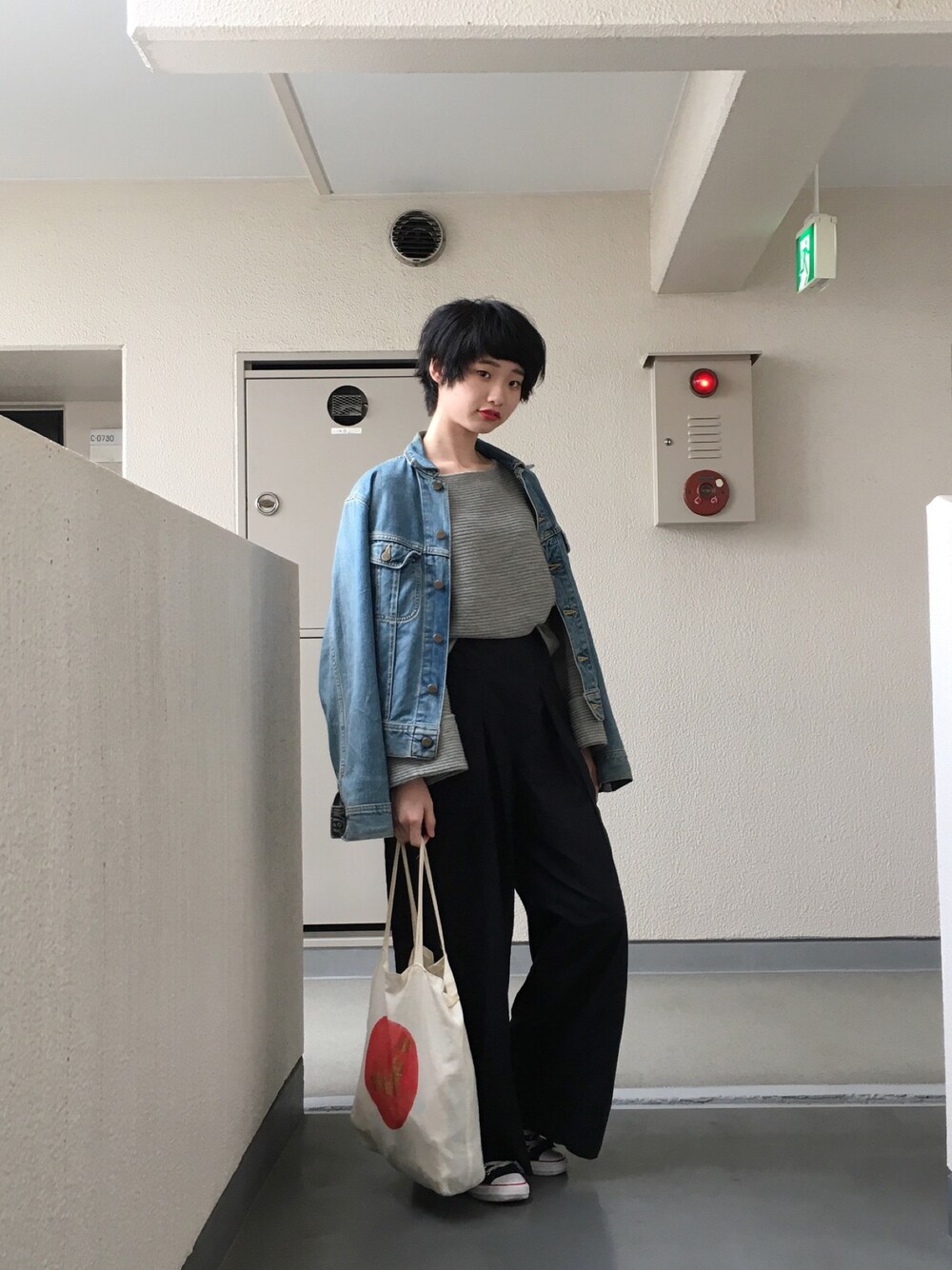 「JEANASISの5Gガーターワイドスリーブプルオーバー/729982（ニット/セーター、グレー系）」を使った、ｋａｈｏさん（レディース・165cm）の秋コーディネートの1枚目の写真