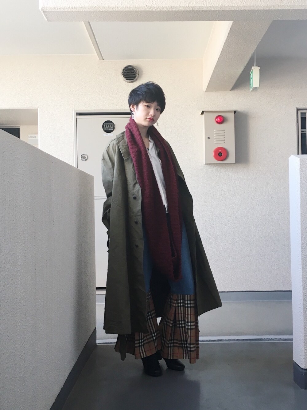 「サンタモニカのアイテム（ミリタリージャケット、グリーン系）」を使った、ｋａｈｏさん（レディース・165cm）の冬コーディネートの1枚目の写真