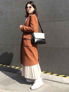 「アイテム（ダッフルコート、オレンジ系）」を使った、sekikaさん（レディース・165cm）の冬コーディネート