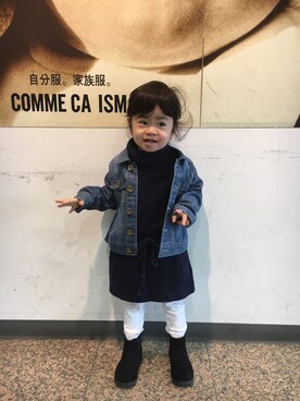 「petit main（プティマイン）のアイテム（トップス、ブルー系）」を使った、なつ♡さん（キッズ）の冬コーディネート