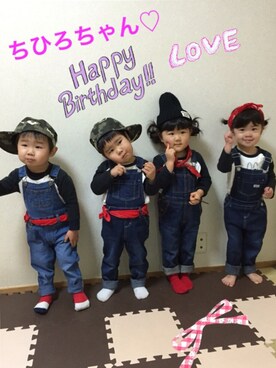 「Right-on（ライトオン）のアイテム（サロペット/オーバーオール、ブルー系）」を使った、なつ♡さん（キッズ）の春コーディネート