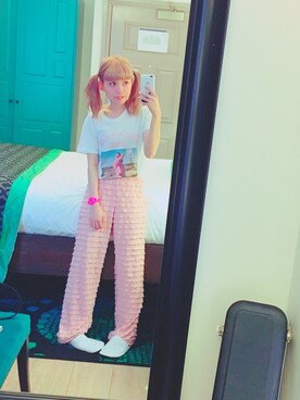 「アイテム（アナログ腕時計、ピンク系）」を使った、yuchaさん（レディース・153cm）の夏コーディネート