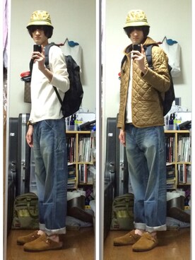 「バスクシャツ」｜「アイテム（その他アウター）」を使った、しょーぺさん（メンズ・187cm）の秋コーディネート