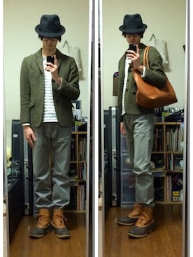 「Johnbull（ジョンブル）のアイテム（テーラードジャケット）」を使った、しょーぺさん（メンズ・187cm）の秋コーディネート
