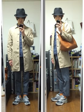 「ショップコート」｜「アイテム（トレンチコート）」を使った、しょーぺさん（メンズ・187cm）の秋コーディネート