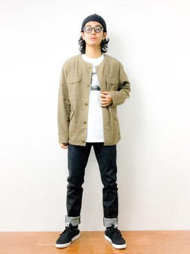 「JUNRED（ジュンレッド）のアイテム（ニットキャップ/ビーニー）」を使った、ryuto irieさん（メンズ・176cm）の春コーディネート