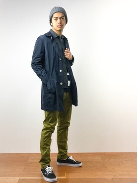 「アイテム（ステンカラーコート）」を使った、ryuto irieさん（メンズ・176cm・10代）の春コーディネート