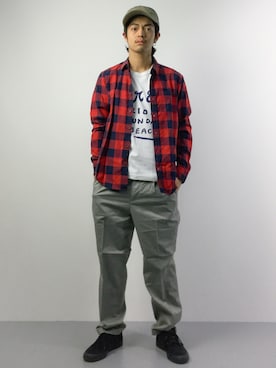 「HLNA（エイチエルエヌエー）のアイテム（キャップ）」を使った、ryuto irieさん（メンズ・176cm）の春コーディネート