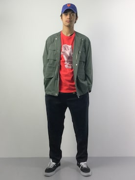 「HLNA（エイチエルエヌエー）のアイテム（キャップ）」を使った、ryuto irieさん（メンズ・176cm）の春コーディネート