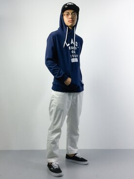 「HVC（エイチブイシー）のアイテム（パーカー）」を使った、ryuto irieさん（メンズ・176cm）の春コーディネート