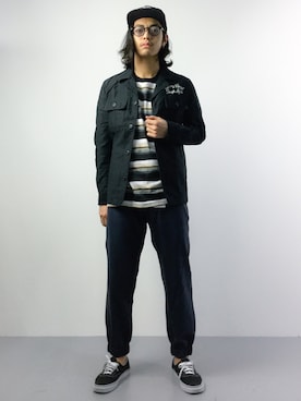 「BEN DAVIS/PROJECT LINE（ベンデイビスプロジェクトライン）のアイテム（ミリタリージャケット）」を使った、ryuto irieさん（メンズ・176cm）の春コーディネート