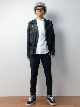 「L.H.P（エルエイチピー）のアイテム（ライダースジャケット）」を使った、ryuto irieさん（メンズ・176cm）の春コーディネート