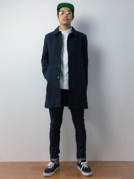 「アイテム（ステンカラーコート）」を使った、ryuto irieさん（メンズ・176cm・10代）の春コーディネート