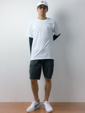 「SEVENDAYS=SUNDAY（セブンデイズサンデイ）のアイテム（カーゴパンツ）」を使った、ryuto irieさん（メンズ・176cm）の夏コーディネート