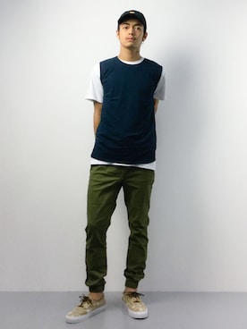 「INFIELDER DESIGN（インフィールダーデザイン）のアイテム（キャップ）」を使った、ryuto irieさん（メンズ・176cm）の夏コーディネート