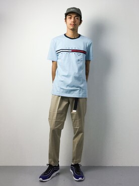 「TOMMY HILFIGER（トミーヒルフィガー）のアイテム（Tシャツ/カットソー）」を使った、ryuto irieさん（メンズ・176cm）の夏コーディネート