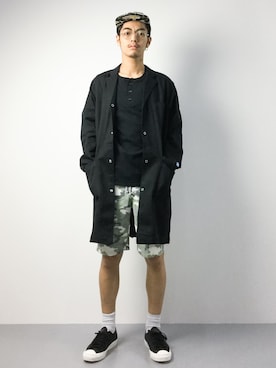 「HVC（エイチブイシー）のアイテム（パンツ）」を使った、ryuto irieさん（メンズ・176cm）の夏コーディネート