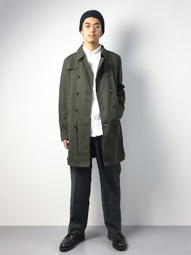 「アイテム（トレンチコート、グリーン系）」を使った、ryuto irieさん（メンズ・176cm）の夏コーディネート